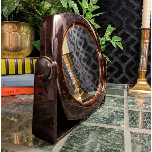 Faux Tortoise Vintage Acrylic Tissue Box Cover & Magnifying Mirror Vanity Set - Picture 5 of 8